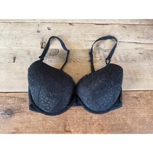 Victoria's Secret Black Daisy Lace 32DDD Sexy Tee Lined Demi Bra VS